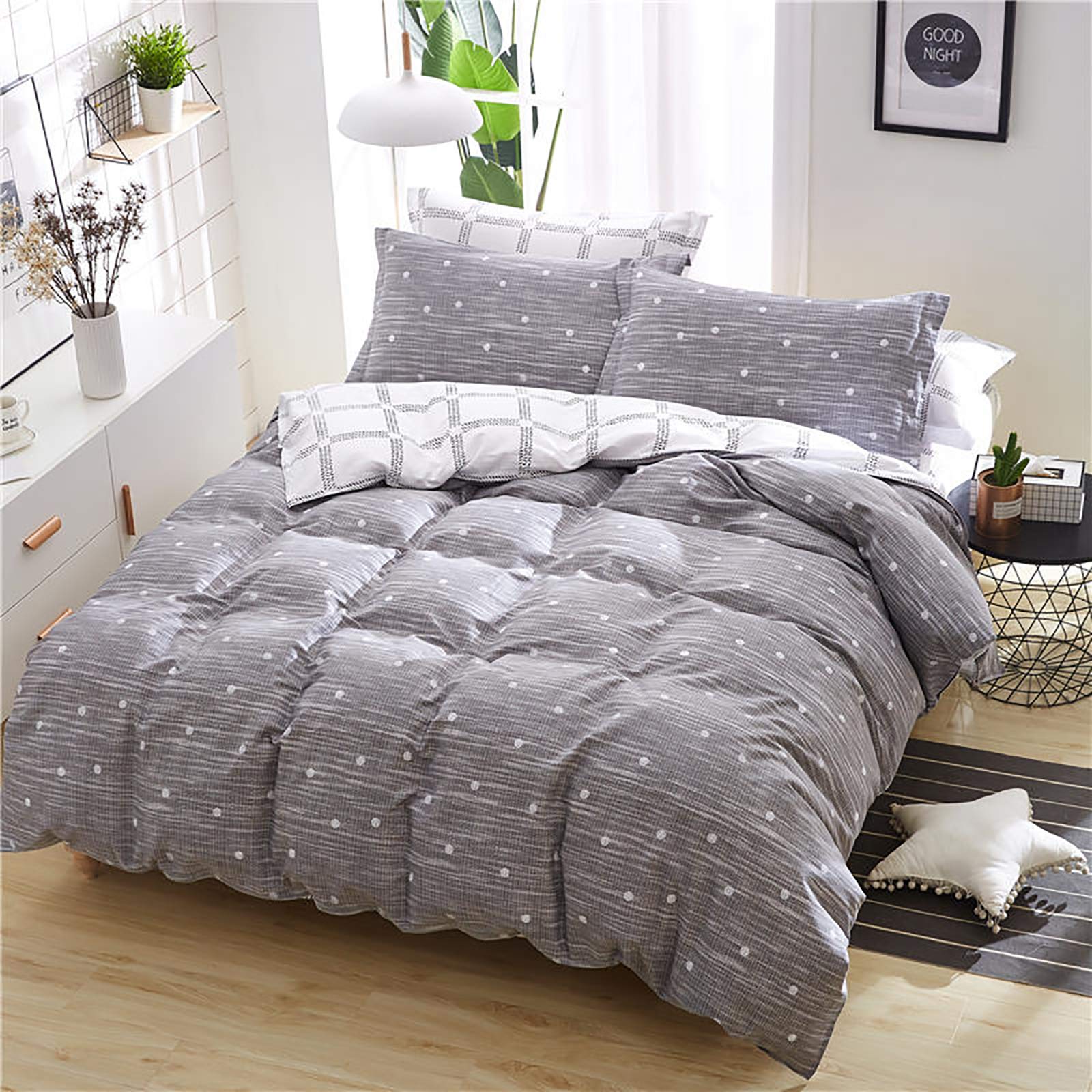 Housse de couette géométrique en microfibre 180x200 cm lavable