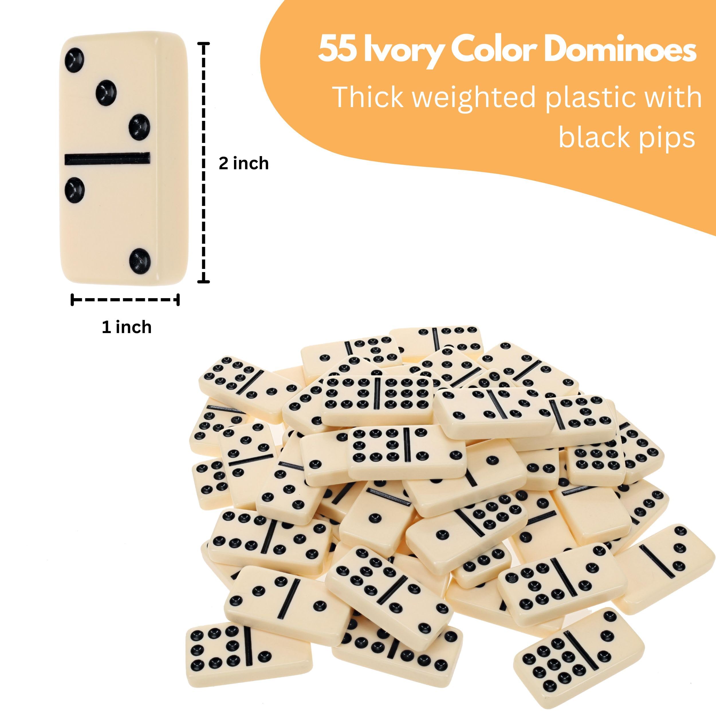 WE Games Lot de 9 dominos en bois naturel pour adultes, couleur ivoire, jeux de société classiques, jeux de carrelage