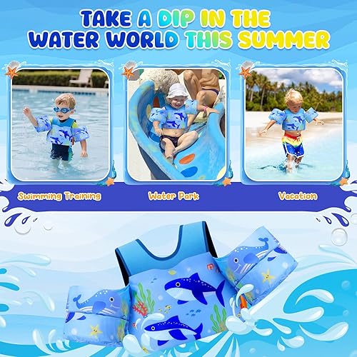 Miniatura 5 de MoKo Chaleco de natación para niños pequeños de 13-30/20-50/22-66 libras, flotadores de brazo de natación de dibujos animados, alas de agua