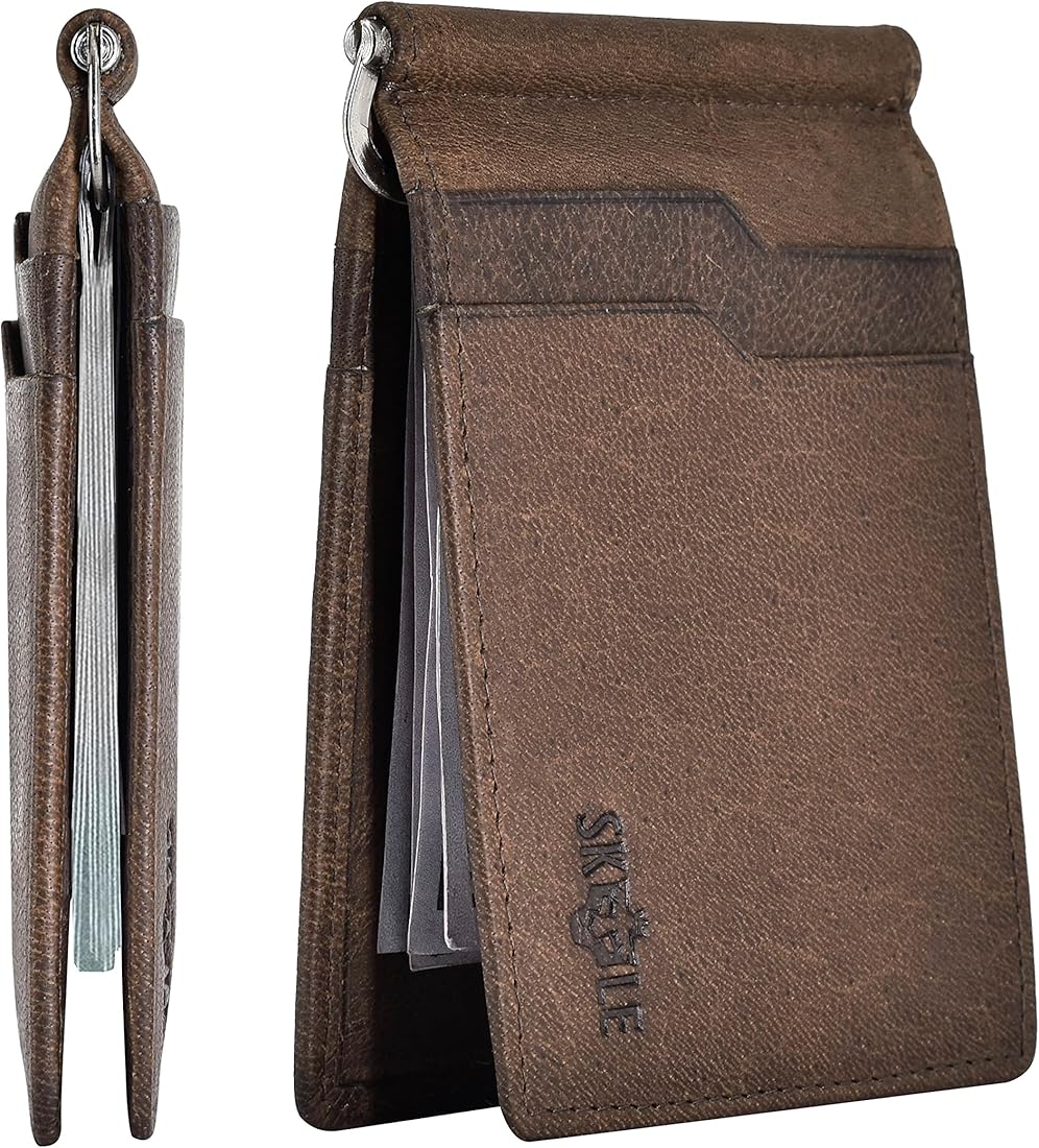 SKYLE Genuine Leather Money Clip Wallet for Men (Cog), RFID Protected