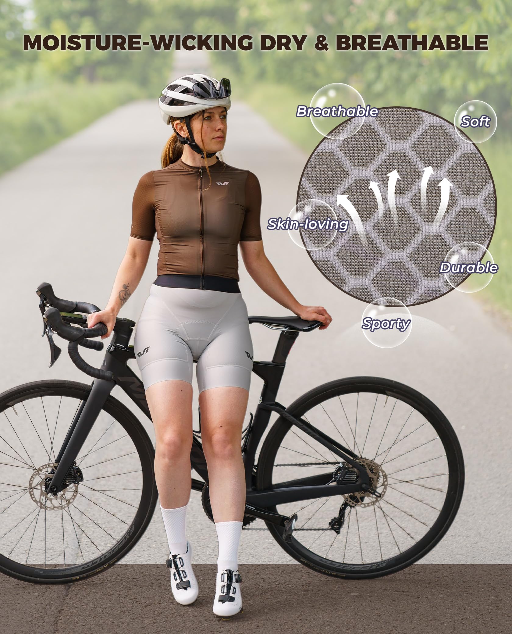 ROCKBROS TVI Magliette MTB Donna, Maglia Ciclismo Maniche Corte, Maglia Bicicletta Comoda Leggera, Abbigliamento Traspirante per Bici da Corsa, Palestra, Escursione, Marrone