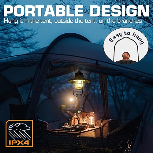 Miniatura 19 de EverBrite Faroles LED para campamento, paquete de 2, linterna recargable USB C con 3 modos de luz, faroles vintage para exteriores con función