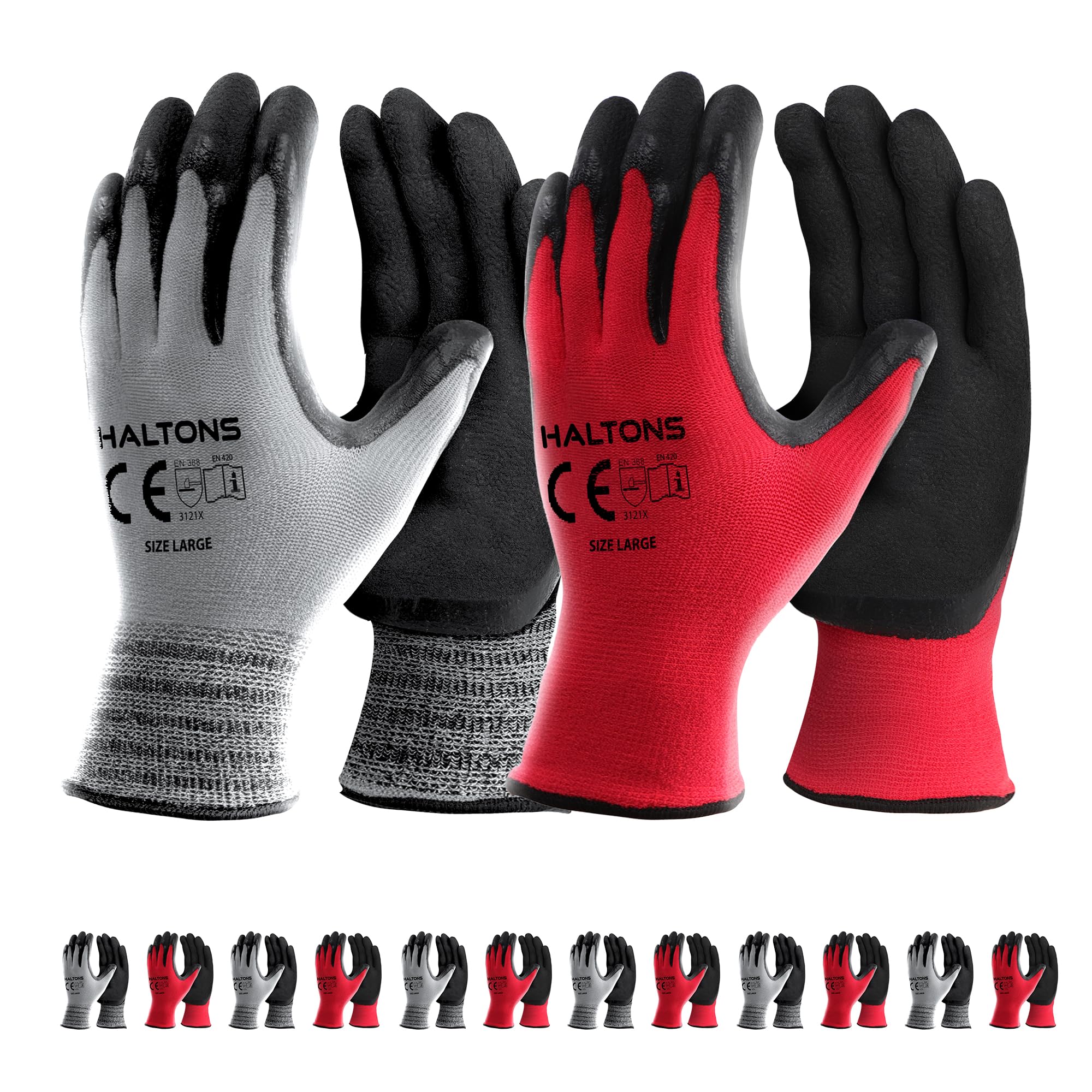 Latex & Polyester Work Gloves -12 Pack - Durable Gardening Gloves for Women, Snug Fit Non-Slip Safety Glove, Perfect for Outdoor Work, Lawn Care & DIY Tasks Large