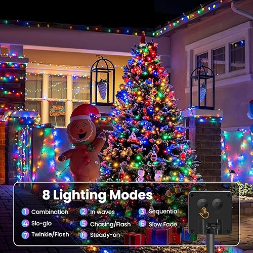 Miniatura 2 de Paquete de 4 luces solares de Navidad de 160 pies, 400 luces LED solares para exteriores con 8 modos de iluminación, luces solares impermeables para