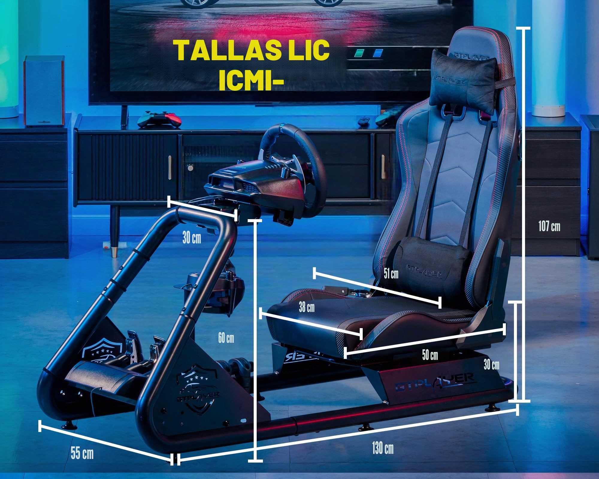 GTPLAYER Simulator Cockpit, sim Racing Cockpit, Soporte para Volante con Altavoces, Compatible con Varios Modelos de Volante y Pedales