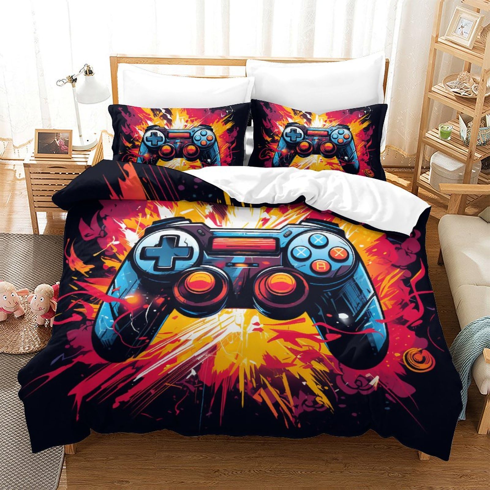 Housse de couette zippée pour lit double sur le thème des jeux vidéo