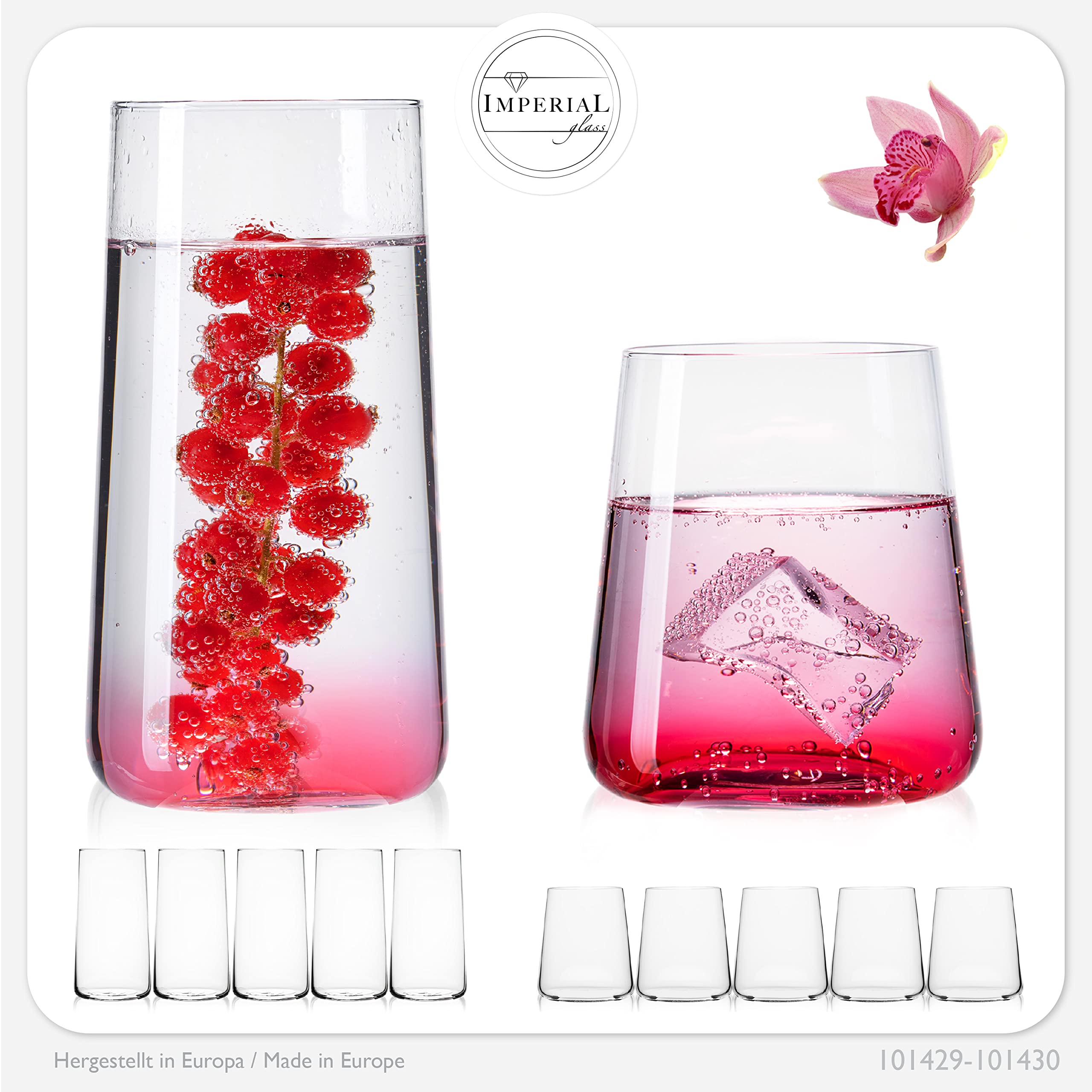Imperial - Juego de vasos de cristal (450 ml y 550 ml, 12 piezas)