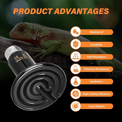 Miniatura 4 de Simple Deluxe Bombilla de cerámica de 150 W de calor para reptiles y luz de abrazadera de 150 W con reflector de aluminio de 8.5 "Combo para