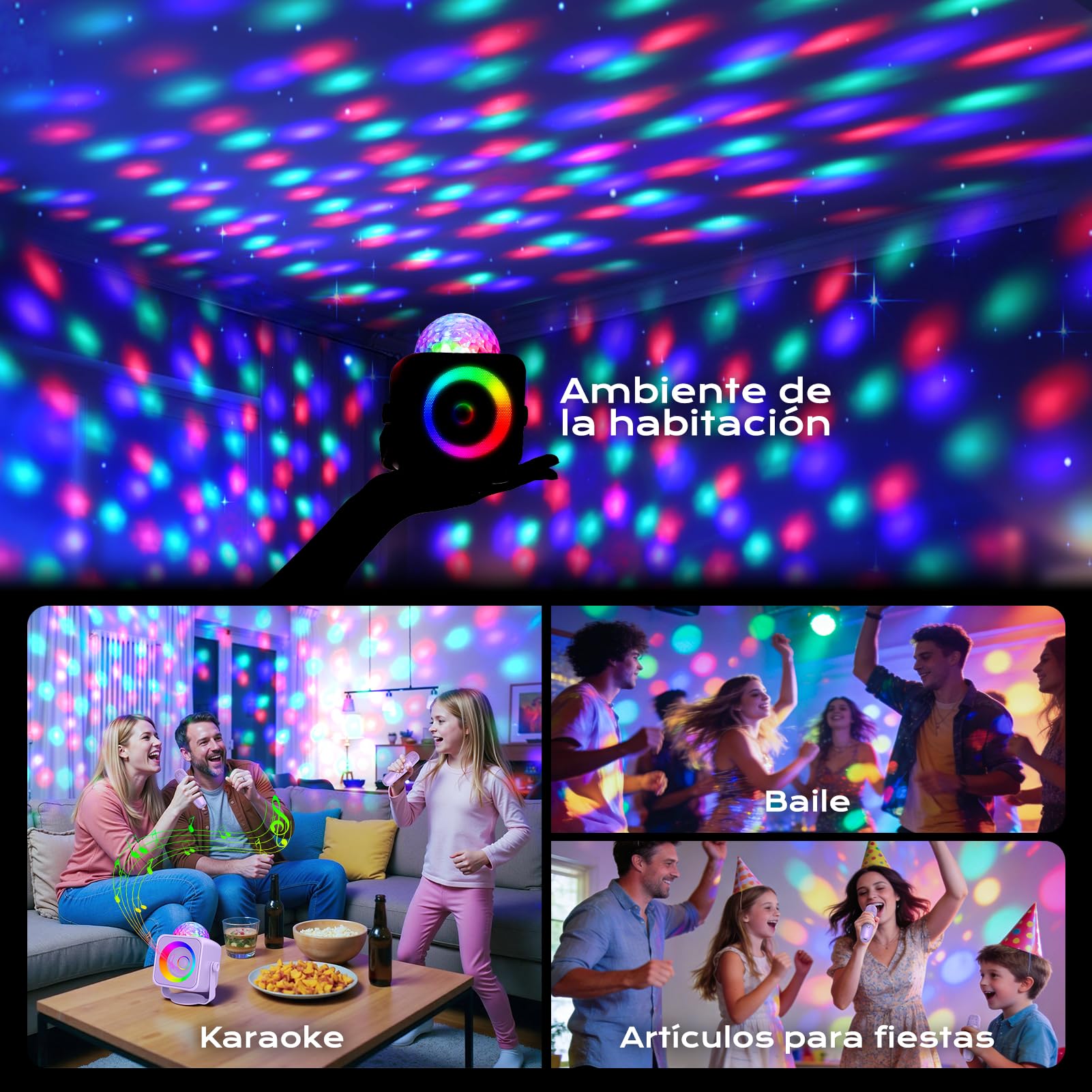 Dislocati Karaoke Infantil 2 Microfonos Inalambricos, Regalo Niña 4 5-15 Años Karaoke Infantil Juguetes Niñas 3-15 Años Equipo de Karaoke Portátil con Bola de Luces de Discoteca y Soporte Desmontable