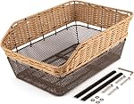 CXWXC Rear Bike Basket - Large Bicycle Rear Basket with Cargo Net and Waterproof Cover, Hand-Woven Baskets Rear Large Capacity