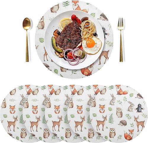 Miniatura 3 de Cute Animals Owl Fox White PVC Placemat, Non Slip Heat Proof Table Mat for Kitchen one sizex6