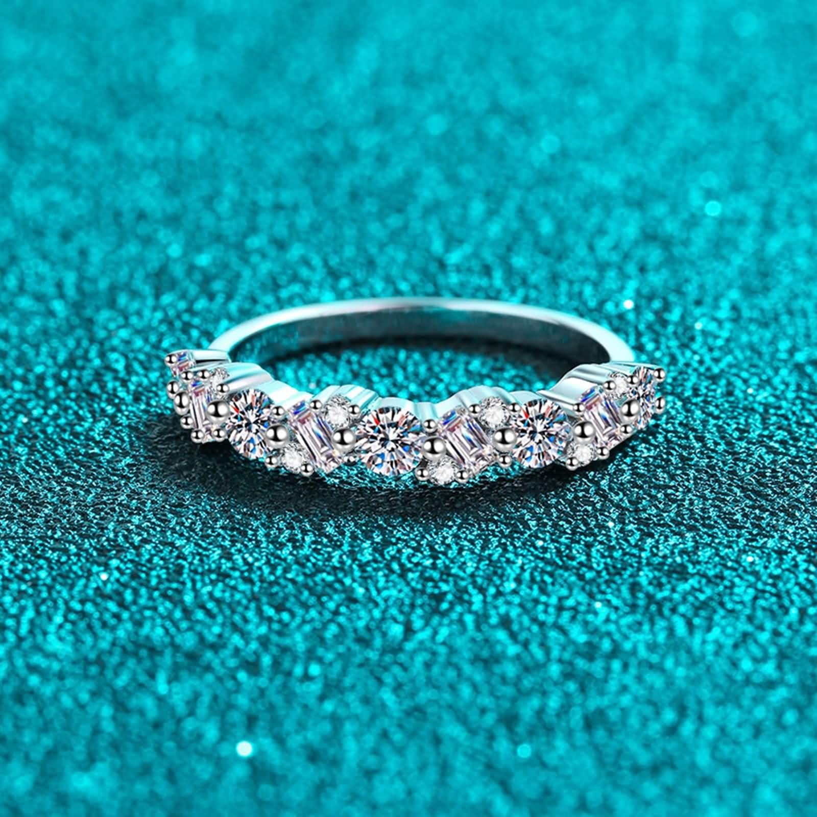 Anillos de Alianza Oro Blanco para Mujer 9 Kilates / 14 Kilates / 18 Kilates, Media Eternidad con Diamante Creado de 0,9ct, Anillo Plata Boda Mujer