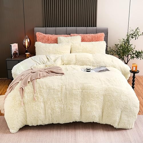 Vista 11 de Juego de funda de edredón rosa de felpa esponjosa, tamaño King, juego de funda de edredón de terciopelo suave de lujo, 4 piezas