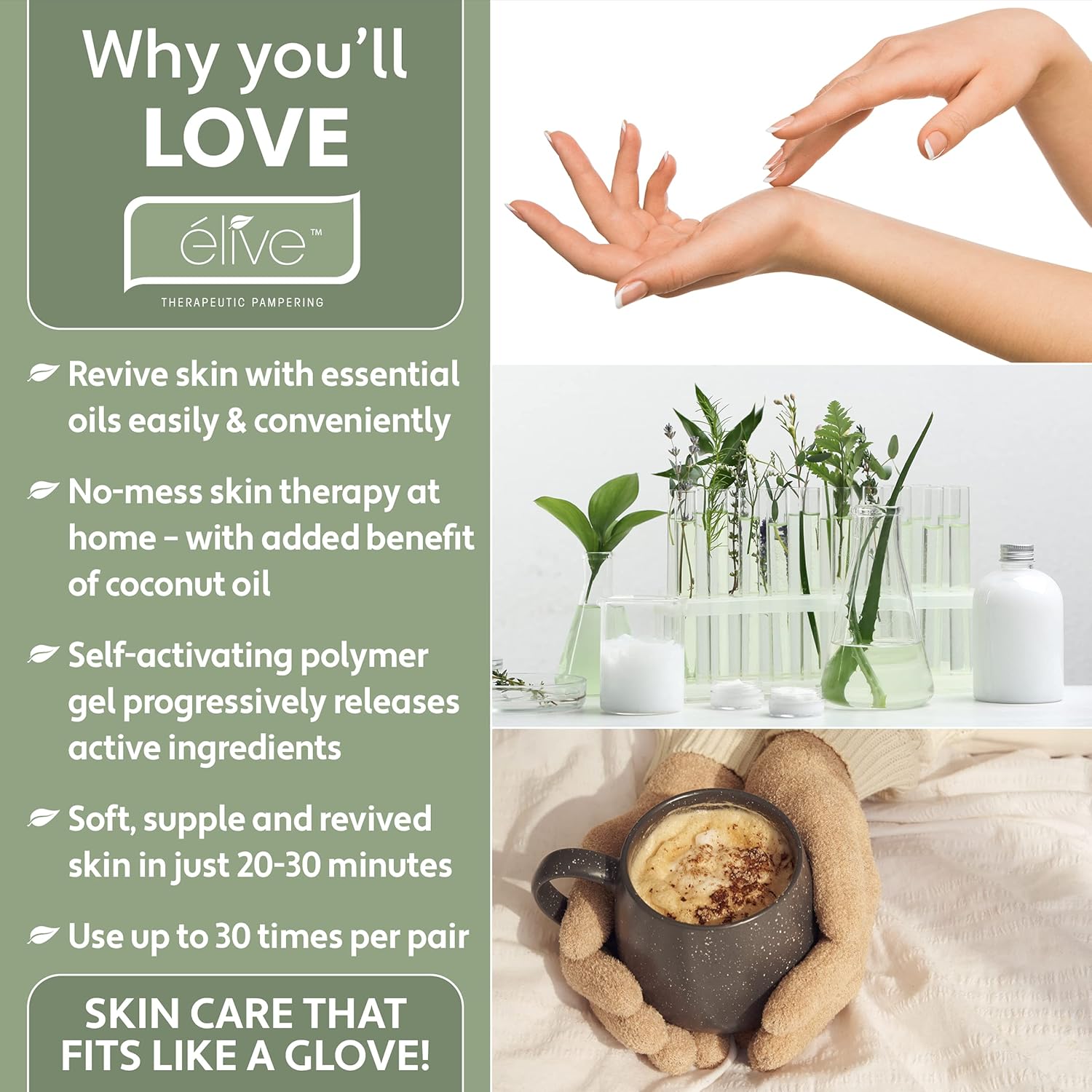 Élive Hand Moisturizing Gloves Overnight - Coconut Oil, Vitamin E Infused Durable Polymer Gel, Restoring Hand Mask, Dry Cracked Hands Repair Treatment Glove, Manicure Cuticle Spa Basket, Nurse Gifts : Beauty & Personal Care