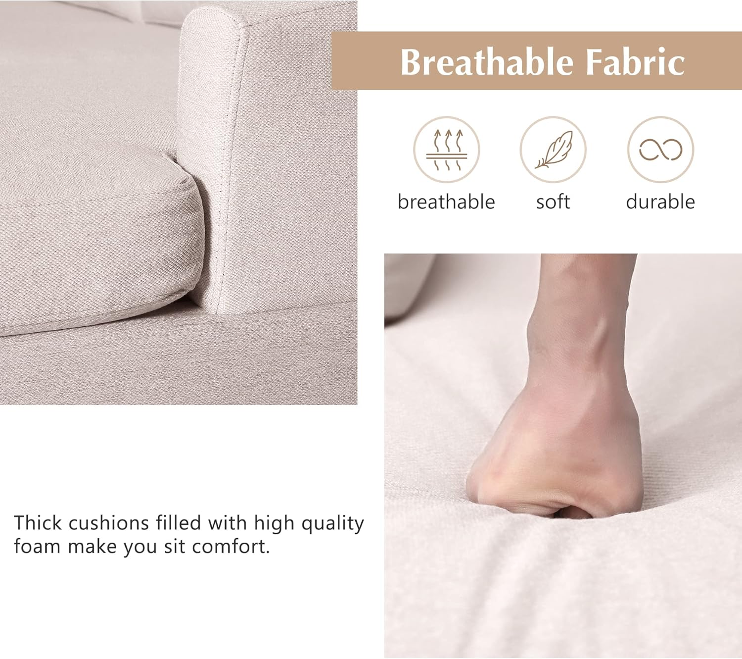 Modern Large U-Shape Sectional Sofa, Polyester Sofa Set with Double Extra Wide Chaise Lounge Couch for Living Room Apartmen.117 inches (Beige#U5)