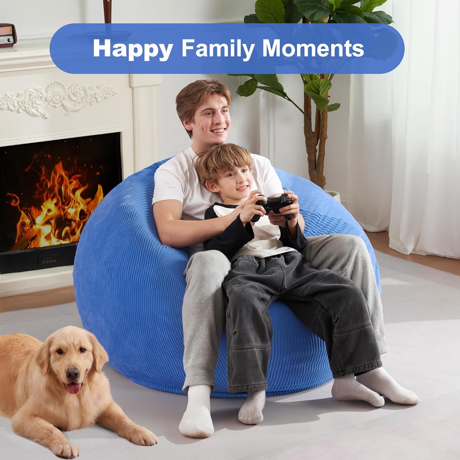 Homguava 3FT Bean Bag Chair: Teardrop Bean Bags with Memory Foam Filled, Compact Beanbag Chairs Soft Sofa with Corduroy Cover (Blue)