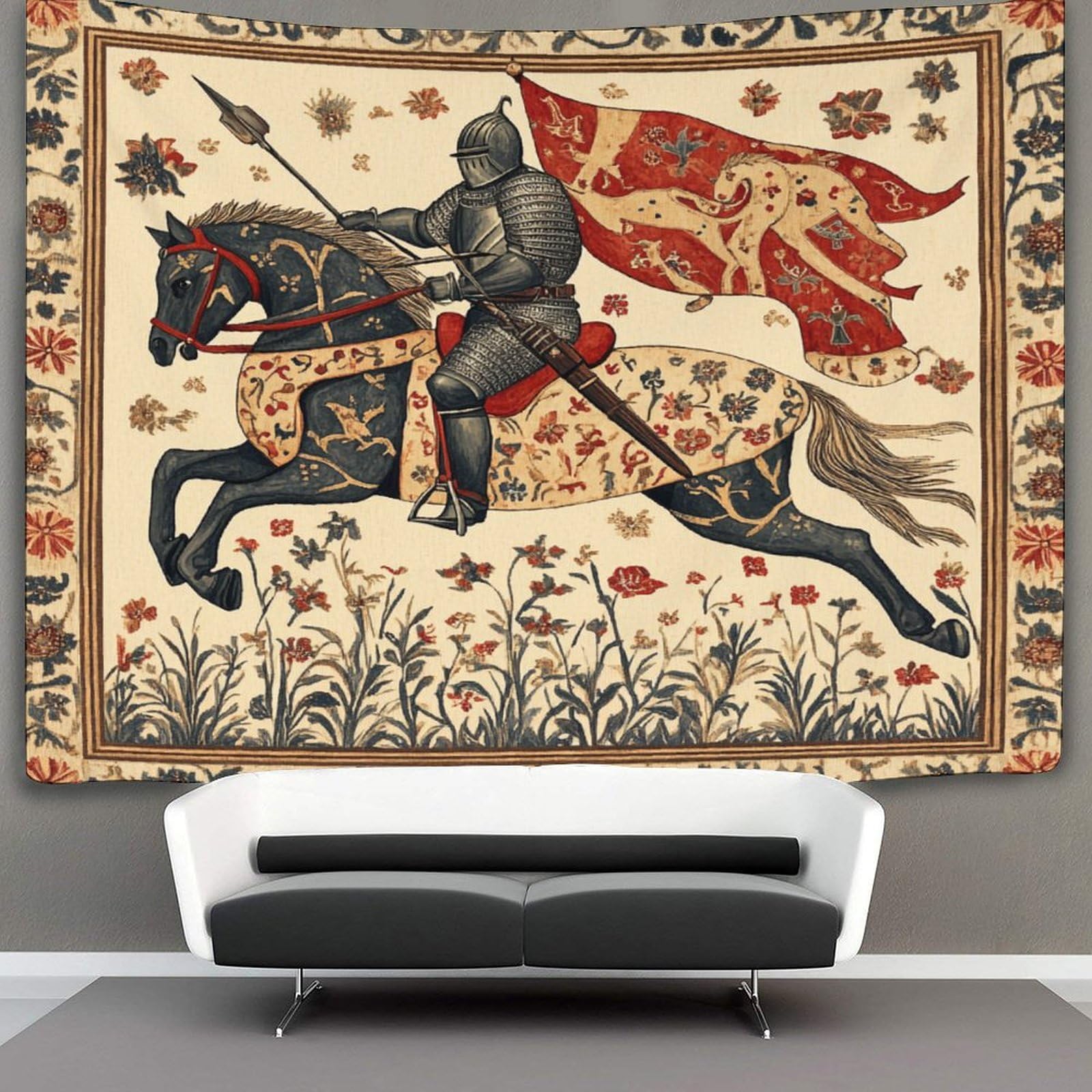 kaiyun Medieval Knight on Horse Tapestry,Medieval Art Style Wall Hanging,Wall Art for Bedroom Aesthetic Home Decoration for Living Roombedroom 70cmx100cm