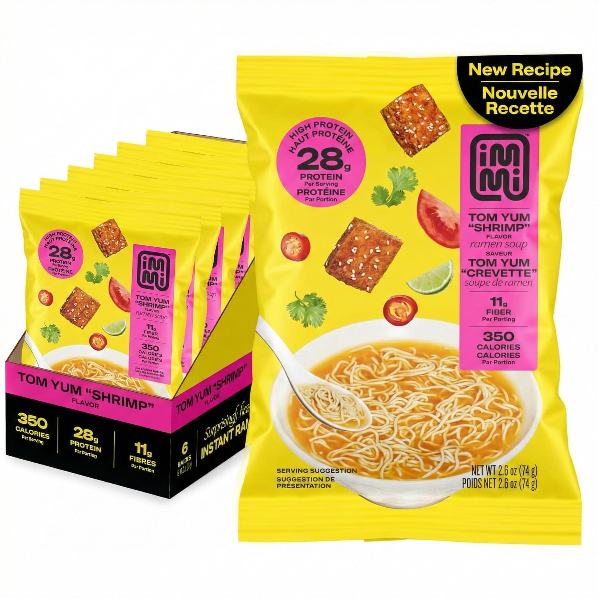 Tom Yum “Shrimp” Ramen – Bright, Zesty Flavor with More Protein – Vegan, High Protein Ramen Noodles – Low Carb, Zero Sugar – Healthy Keto-Friendly Ramen Bowl, 6-Pack