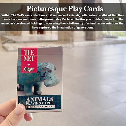 Miniatura 5 de LINGO The MET Animals Playing Cards - Tarjetas educativas con preguntas clave - Juegos de cartas de viaje - Baraja de cartas con temática artística