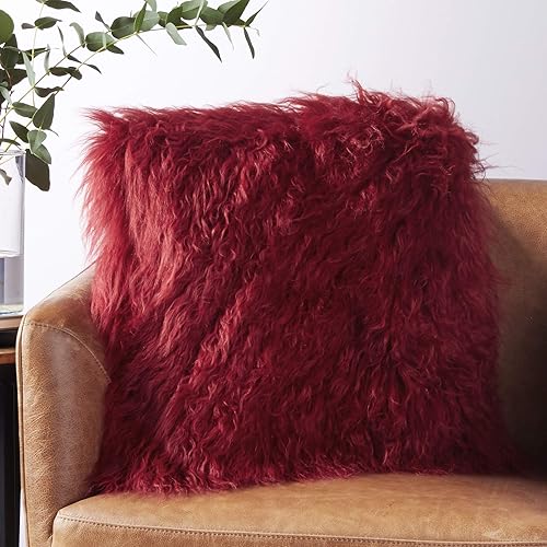 Vista 30 de SARO LIFESTYLE Almohada de lana de cordero mongol 100% con relleno de poliéster, 20 pulgadas, gris