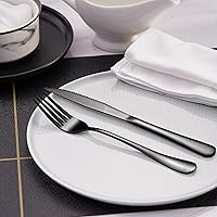 Vista 3 de Juego de cuchillos de carne negros de 12 piezas, tenedor y cuchillos para 6, juego de 12 cuchillos de acero inoxidable, apto para lavavajillas