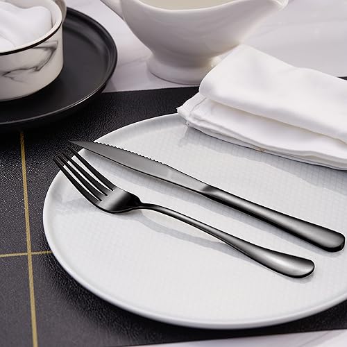 Miniatura 10 de Juego de 12 cuchillos dorados para carne, juego de tenedores y cuchillos para 6, juego de 12 cuchillos de acero inoxidable, apto para lavavajillas