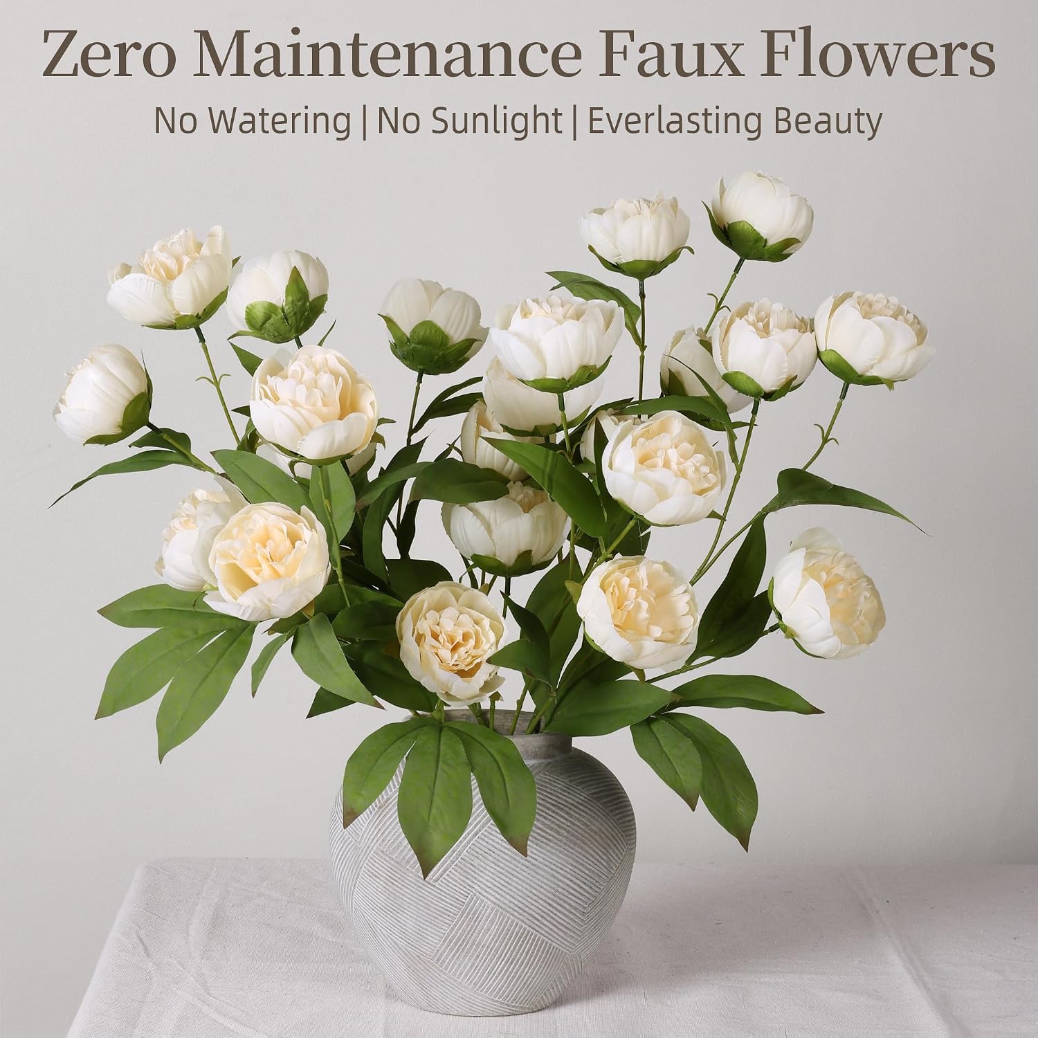 florisso 6 pcs 27" faux silk artificial peony flowers, fake peony branches for vase diy bouquet centerpieces wedding shower decorations, champagne