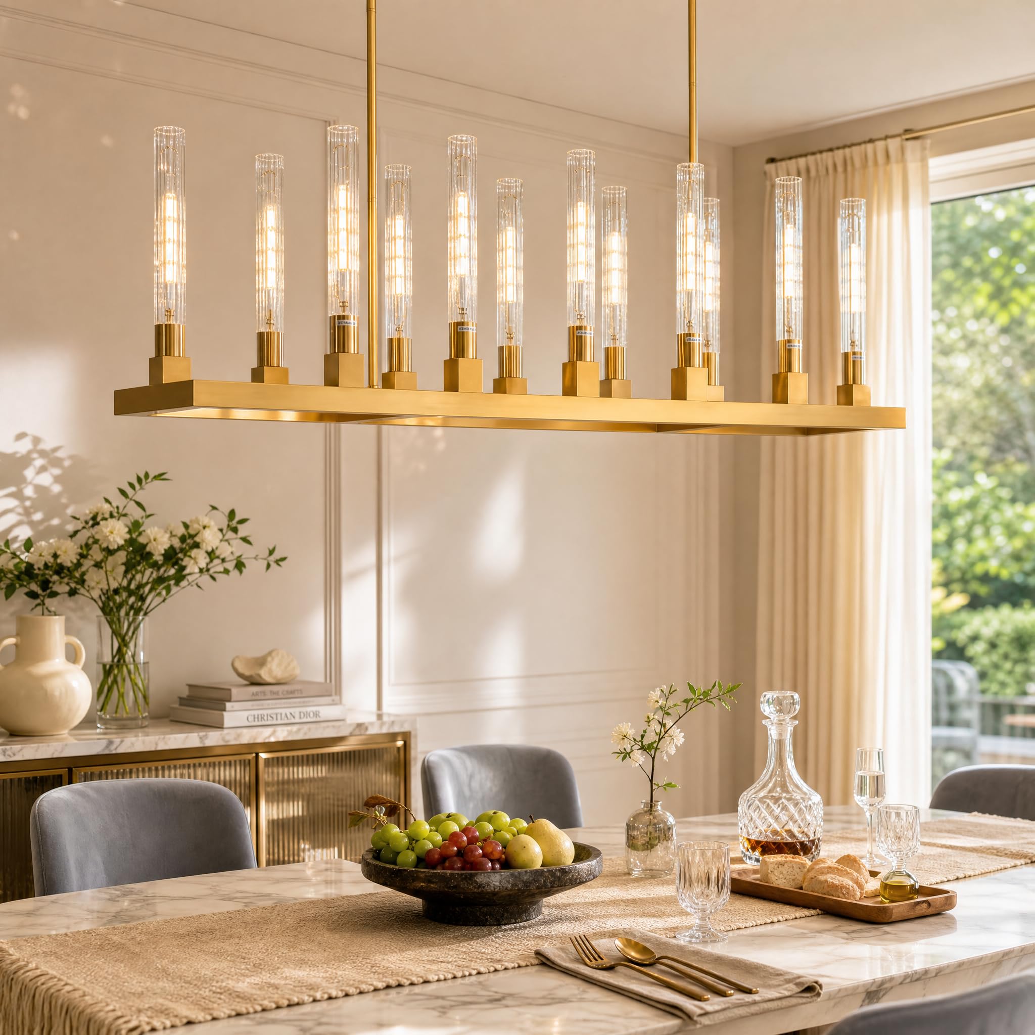 Photo 1 of Tinkoso 54" Gold Farmhouse Linear Chandelier
