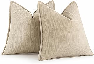 MIULEE Beige Decorative Pillow Covers 18x18 Inch Set of 2 Chenille Couch Throw Pillow Covers Farmhouse Cushion Cases with Elegant Design for Home Decor Sofa Bedroom Living Room - Buy now