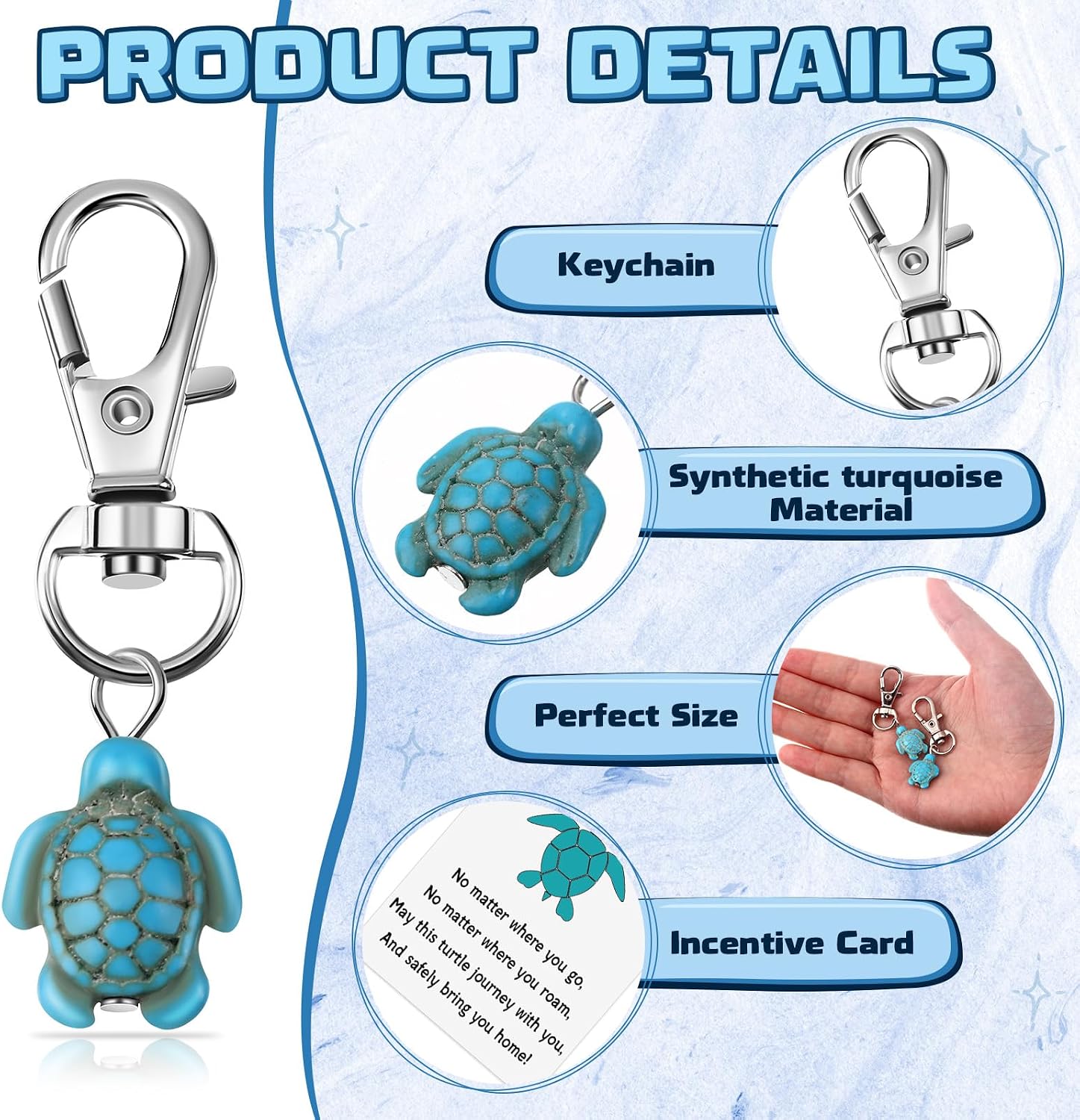 Landical Travel Turtle Keychain Bulk Good Luck Small Sea Turtle Keychain Positive Inspirational Charm Gifts with Organza Bag