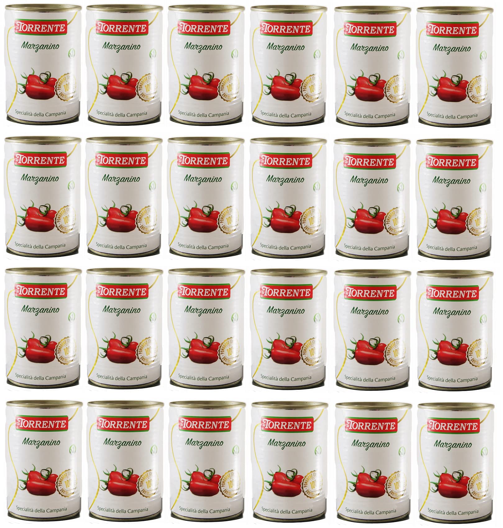 Italian Gourmet Pomodoro Marzanino San Marzano Art Mini Dose, 24 x 400g | Tomate italiana, specialità campana, fruchtig süß für Sauce, Pizza und, Gesamtnettogewicht 9,6 kg + Kostenlos Polpa 400g