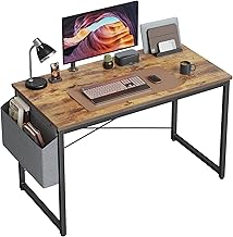 Cubiker Computer Desk 40 inch Home Office Writing Study Desk, Modern Simple Style Laptop Table with Storage Bag, Brown