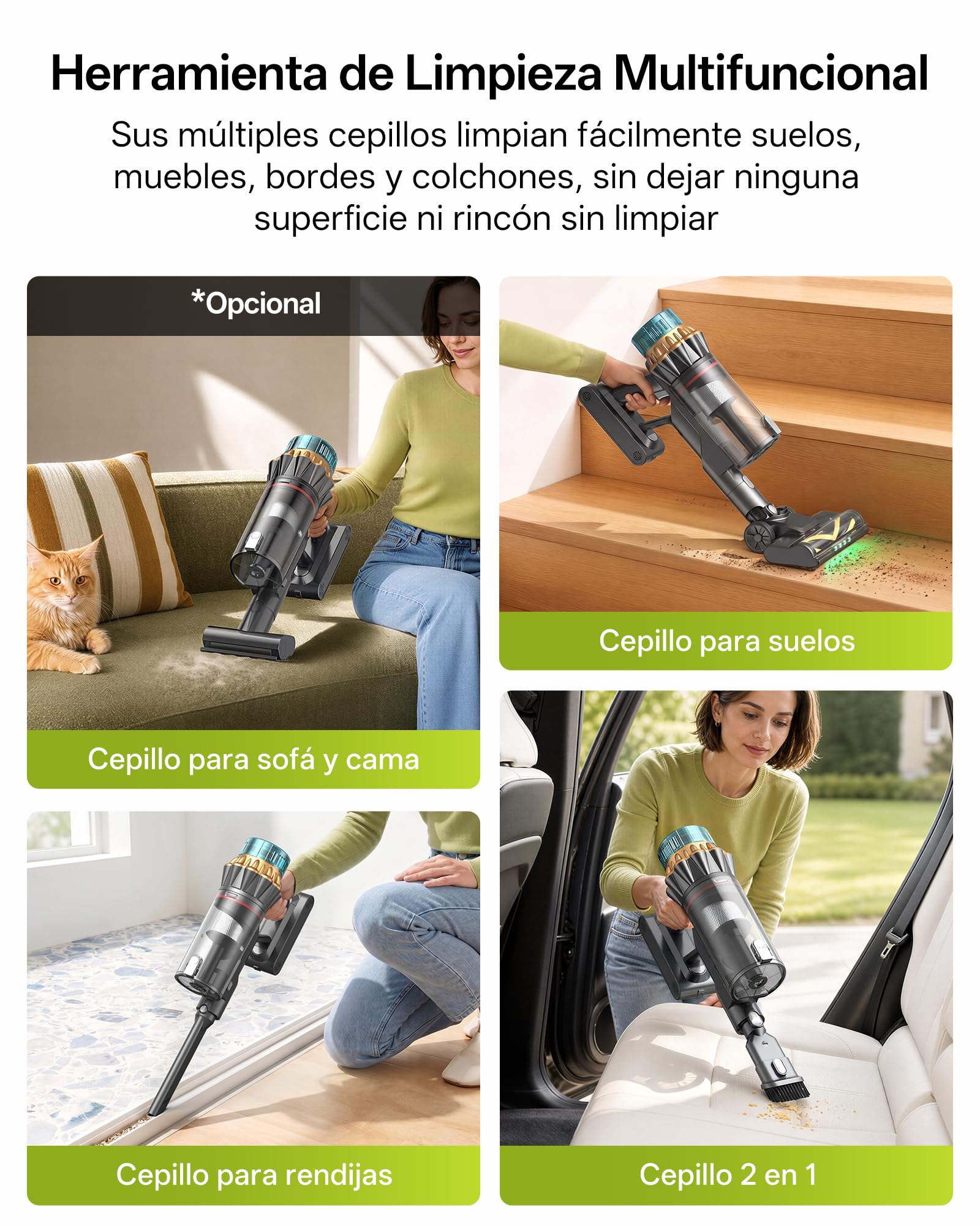 Vexilar Aspiradora sin Cable V14Pro 60kPa/1L/60Min, Multiusos Accesorios,Autoportante,Batería Extraíble,Ligero,Fácil Maneja,Aspirador Escoba Vertical para Suelos/Alfombras/Pelos/Coche