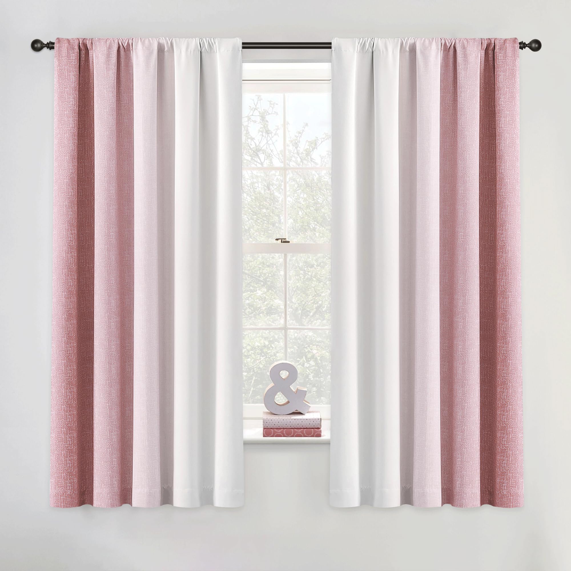 Geomoroccan Ombre 100% Blackout Curtains 63 Inch Length 2 Panels for Nursery Bedroom Pink White Gradient Patterned Room Darkening Noise Reducing Rod Pocket Window Treatment Drapes