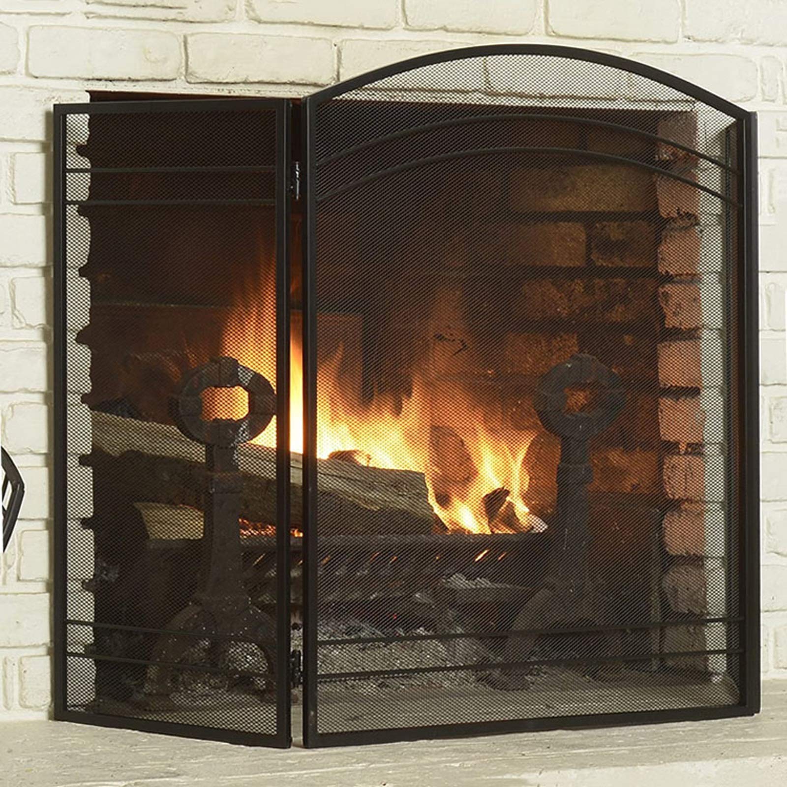 Schermi per Caminetti di Guardia Moderno camino di ferro da camino in metallo netto in metallo 3 pannello pieghevole ripartizione della guardia da camino decorazione accessori, 47,6 in x 31.5 in, nero