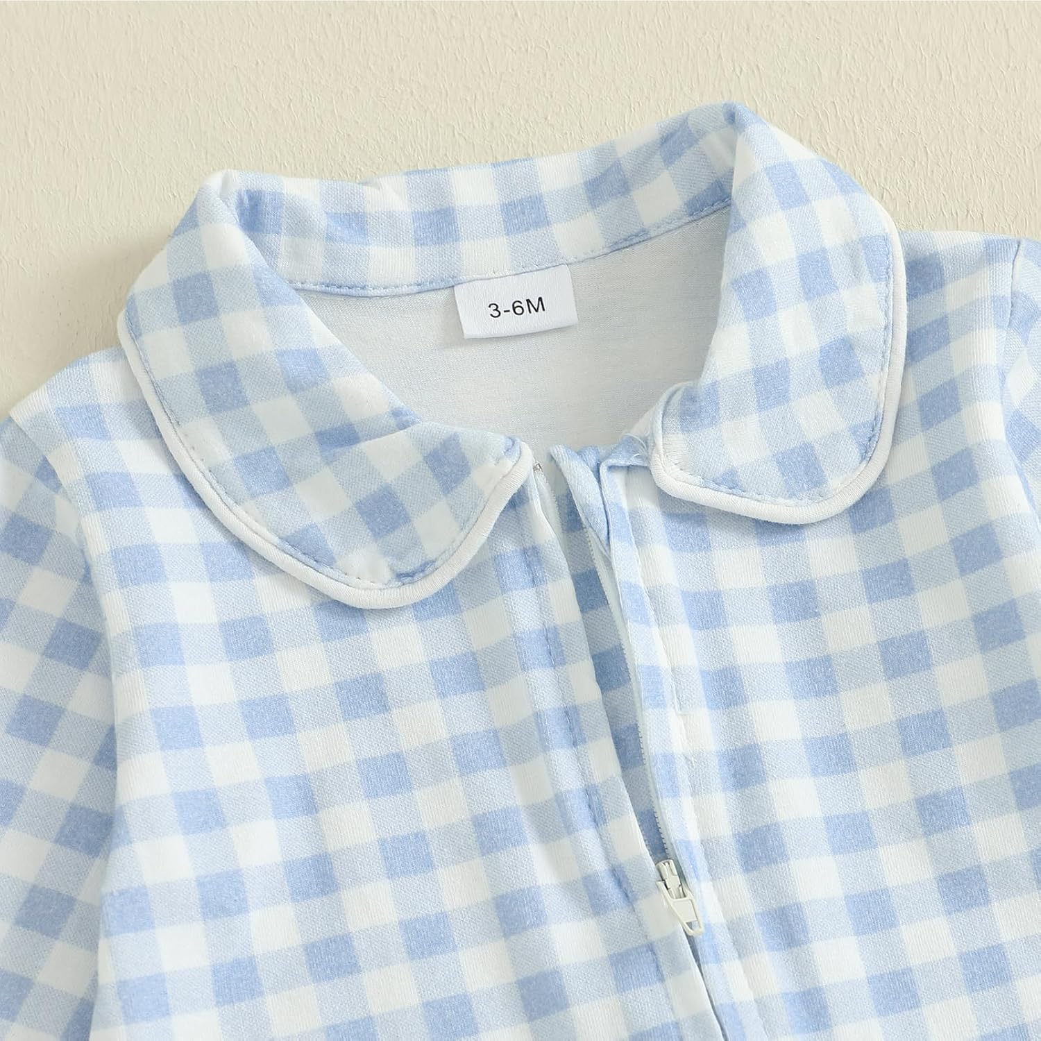 Seyurigaoka Newborn Baby Boy Girl Clothes Gingham Plaid Footed Jumpsuit Lapel Zipper Romper Cute Going Home Outfit - Image 5