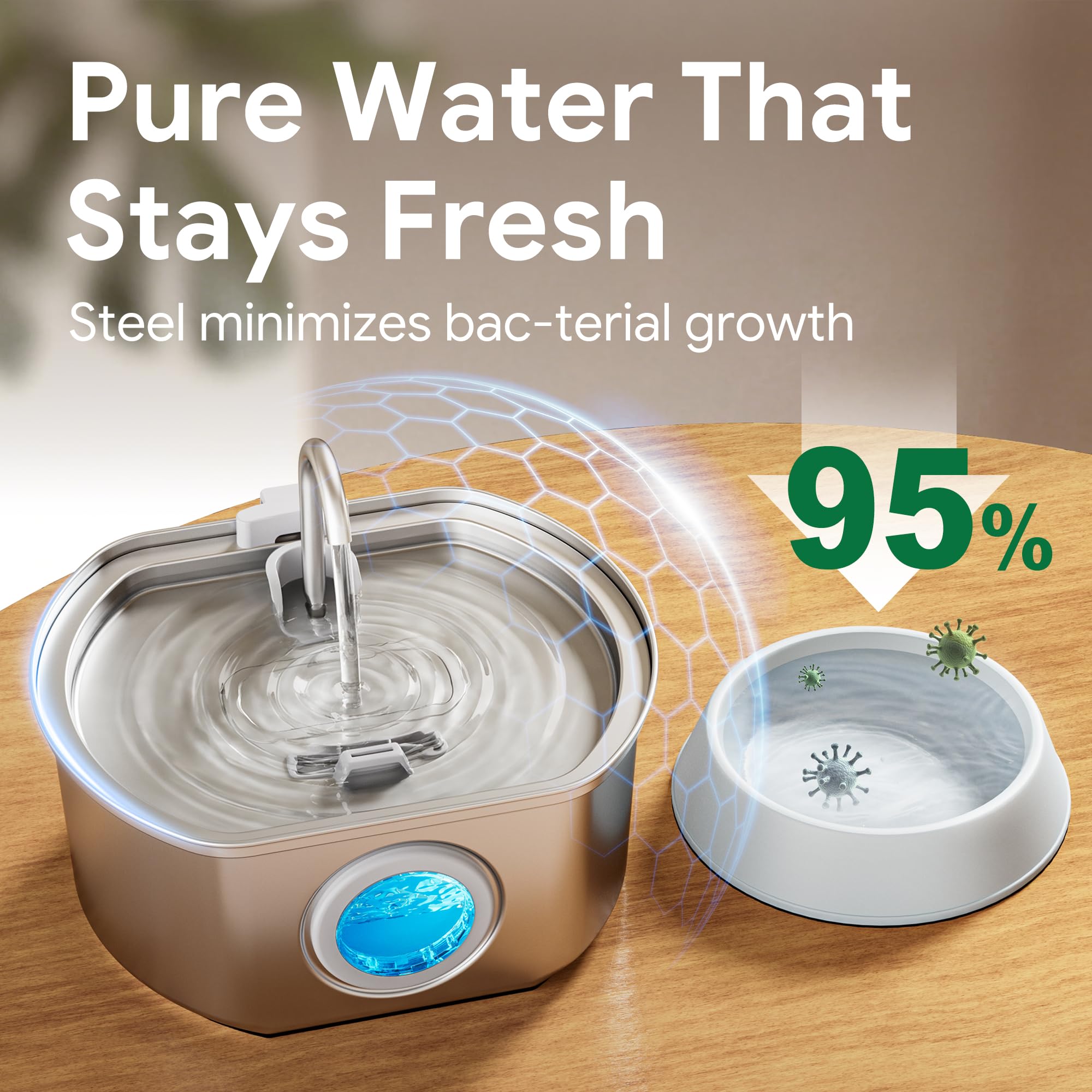 Cat Water Fountain Stainless Steel: 108oz/3.2L Cat Fountain for Drinking view 8
