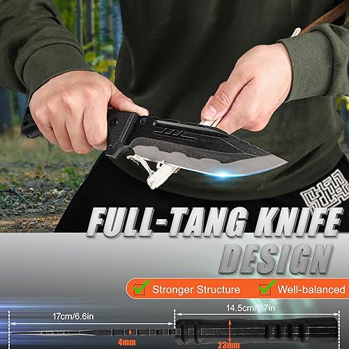 Miniatura 5 de Brarvagur Cuchillo táctico de hoja fija  Cuchillo de caza con hebilla de cinturón de acero 420HC horizontal, cuchillos de hoja fija para acampar