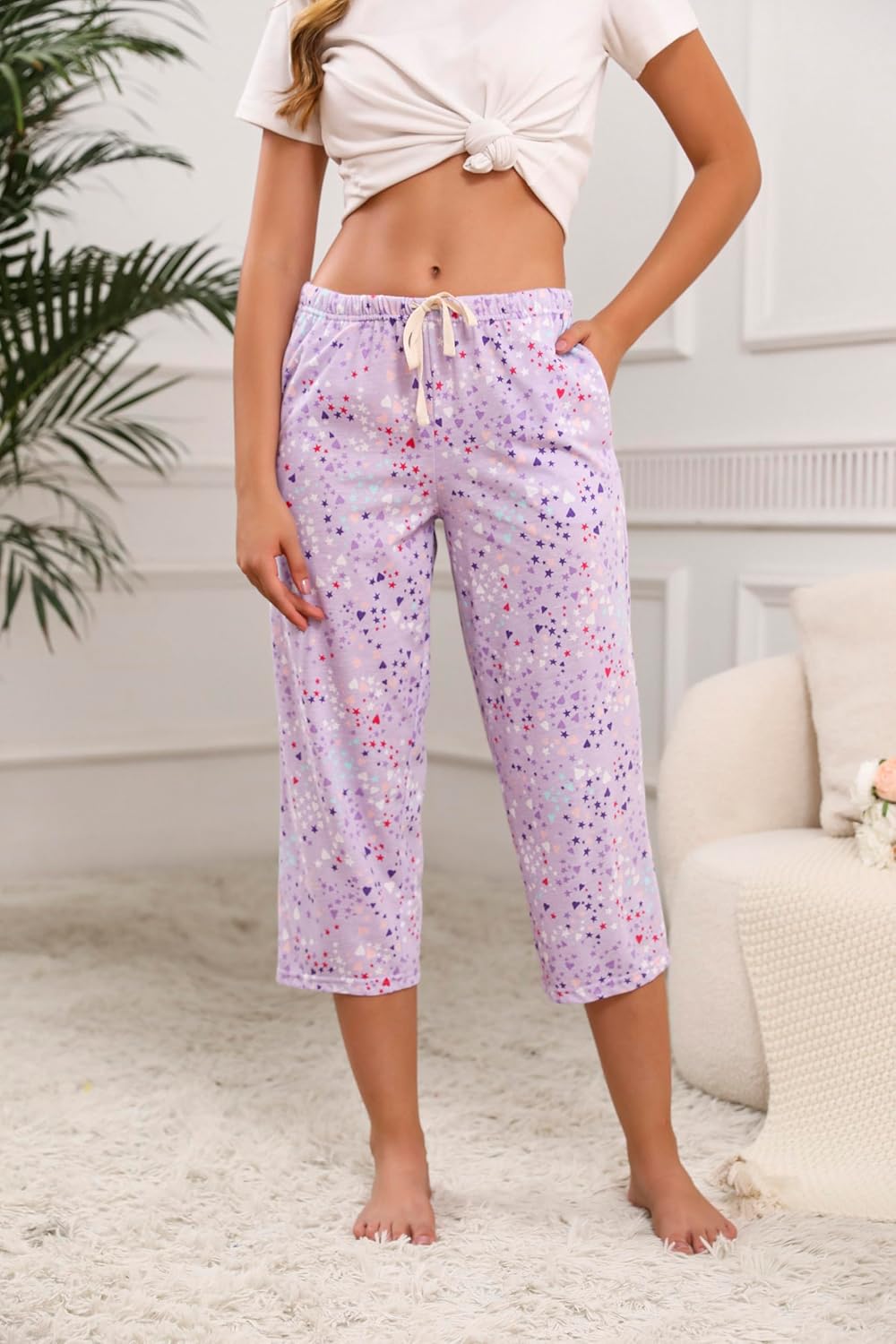 PNAEONG 3 Pack Women Pajama Pants Capri Length Drawstring Pj Bottoms Sleep Lounge Pants with Pockets S-3XL - Image 2