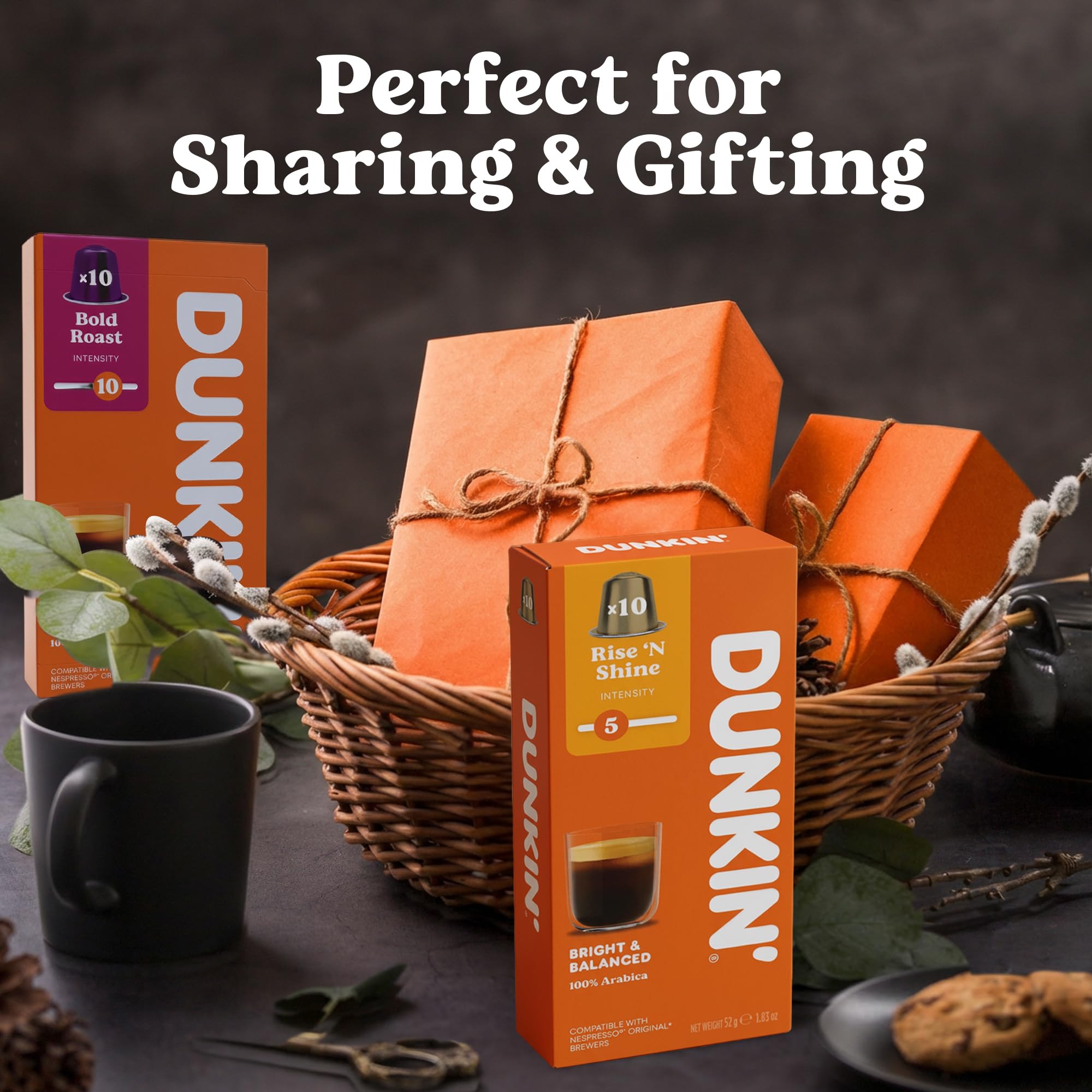 Cápsulas de café Premium Dunkin' Donuts – 80 cápsulas, caja variedad con 8 sabores para descubrir, 100% arábica, compatible con máquinas Nespresso, Rica y Aromática, idea de regalo
