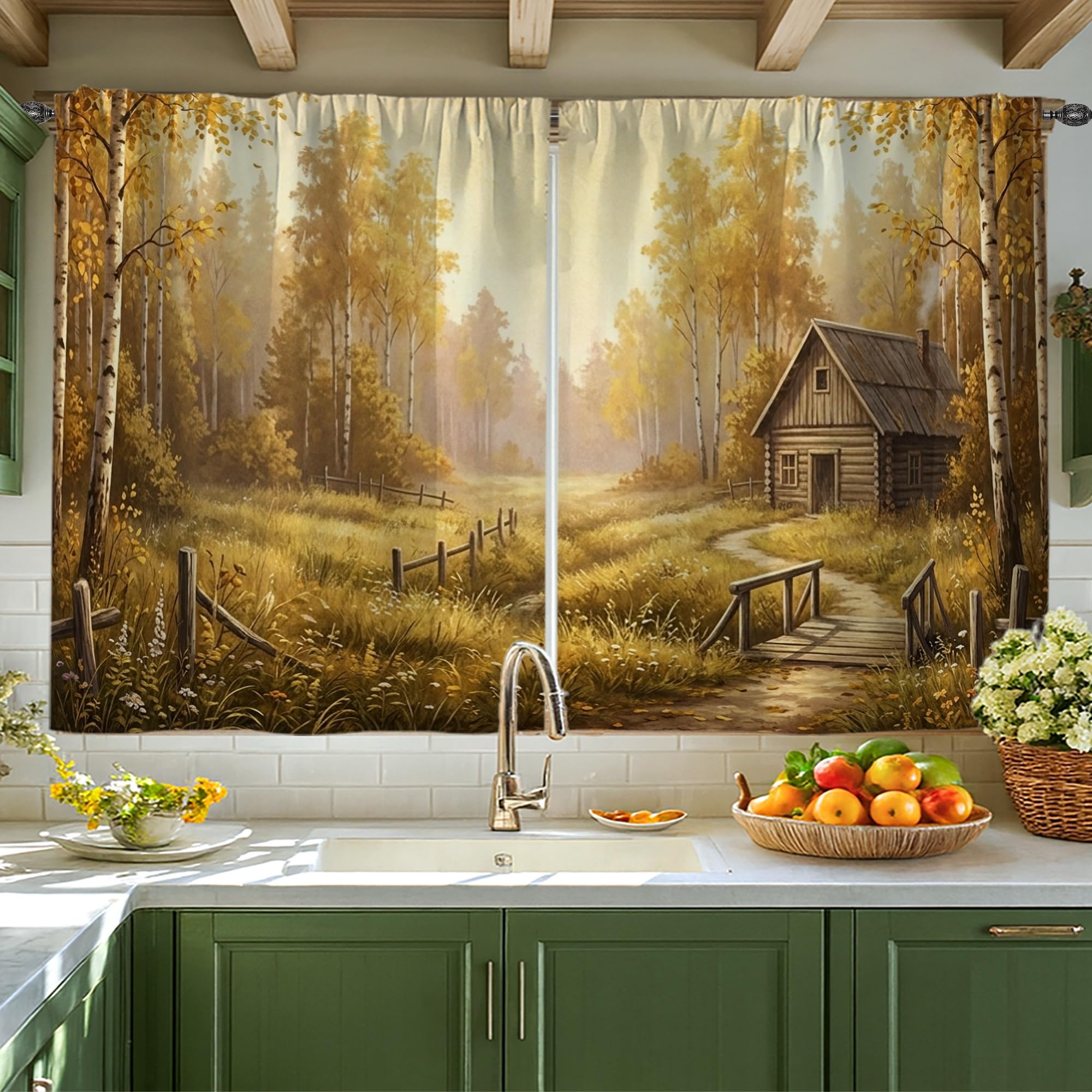 Rideaux de cuisine motif arbres pour fenêtre de camping-car et van aménagé