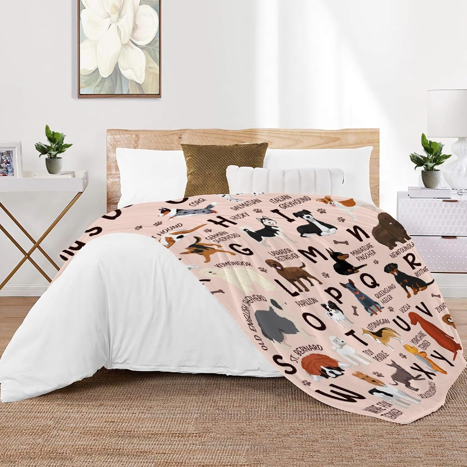 Personalized Dog Alphabet Blanket Custom Gifts for Boys Girls Super Soft Lightweight Flannel Blankets Throw for Kids, Suitable for Couch, Sofa, Bed, Camping, Travel All Seasons 50"x60" for Teen