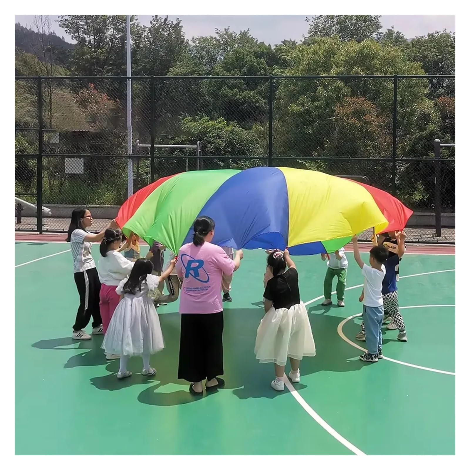 Ballery Paracaídas Paracaídas de arcoíris for niños de 2 a 6 meses, juegos al aire libre, tienda de campaña, diversión, parque infantil, escuela, ejercicio en grupo, actividades cooperativas