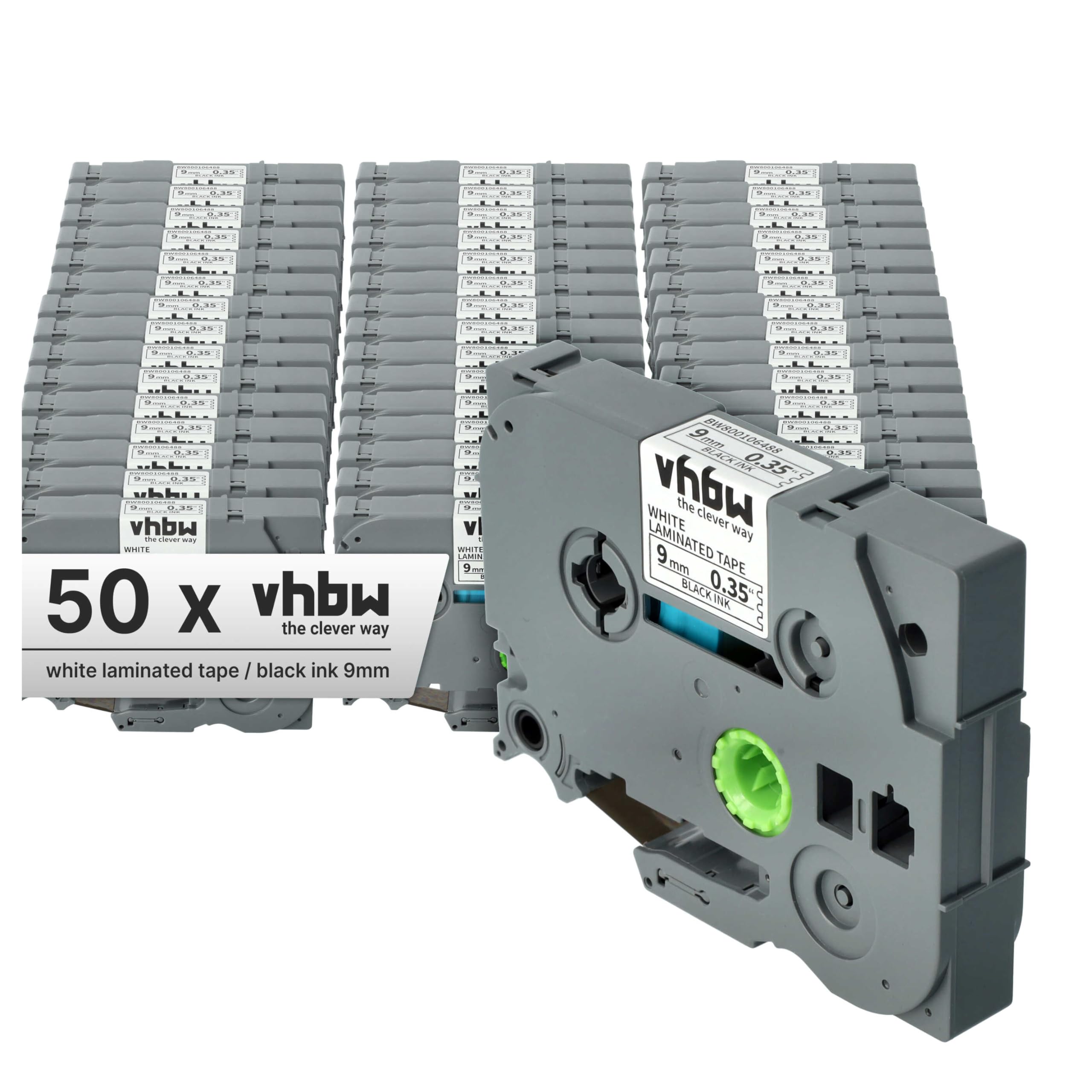 vhbw 50 x zamiennik taśmy do etykiet Brother TZ-221, TZE-221 do drukarki etykiet 9 mm, czarny na białym