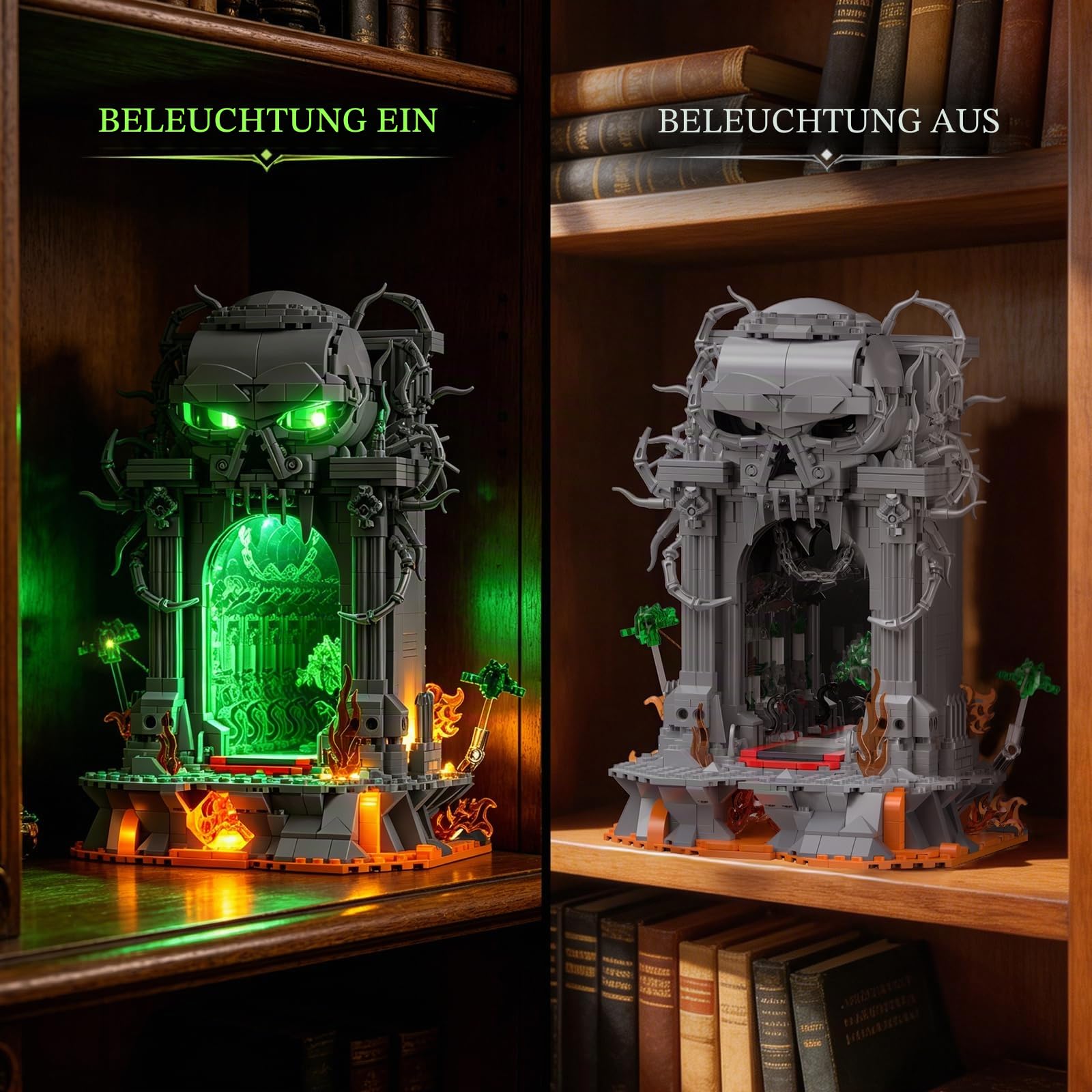 JMBricklayer Dunkles Portal Klemmbausteine Erwachsene, Gothic Totenkopf Tor Modellbau mit Licht, 40006 Fantasy Sammler Ausstellungsset Halloween Bausteine Geschenke für Spieler Männer ab 14 Jahren