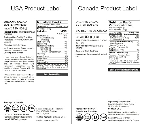 Miniatura 4 de Obleas de mantequilla de cacao orgánica, 1 libra, sin OMG, crudas, puras, sin filtrar, sin refinar, keto, superalimento vegano, a granel, hecho con
