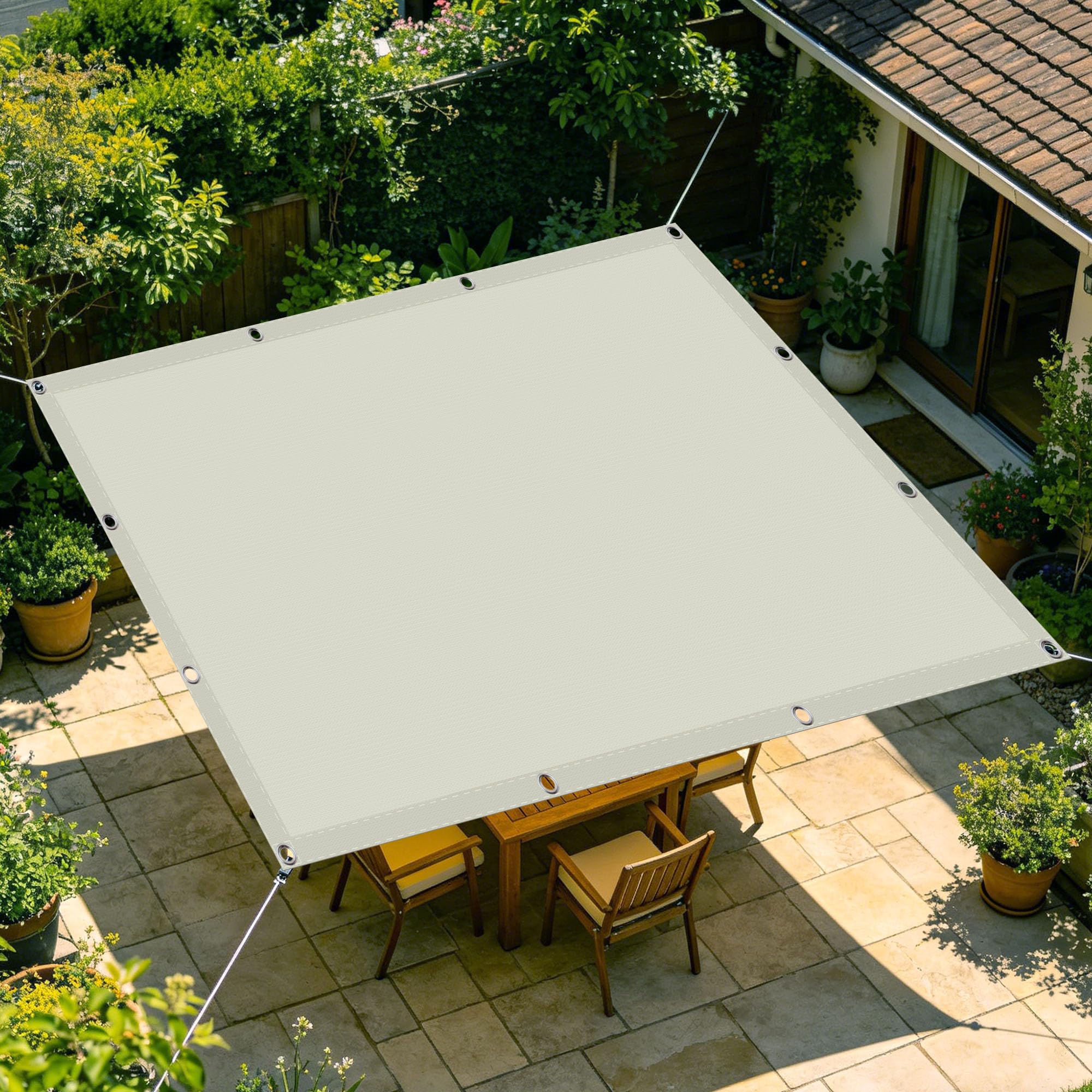 Voile d'ombrage rectangulaire pour jardin et balcon à l'abri du vent blanc cassé 140 x 600 cm