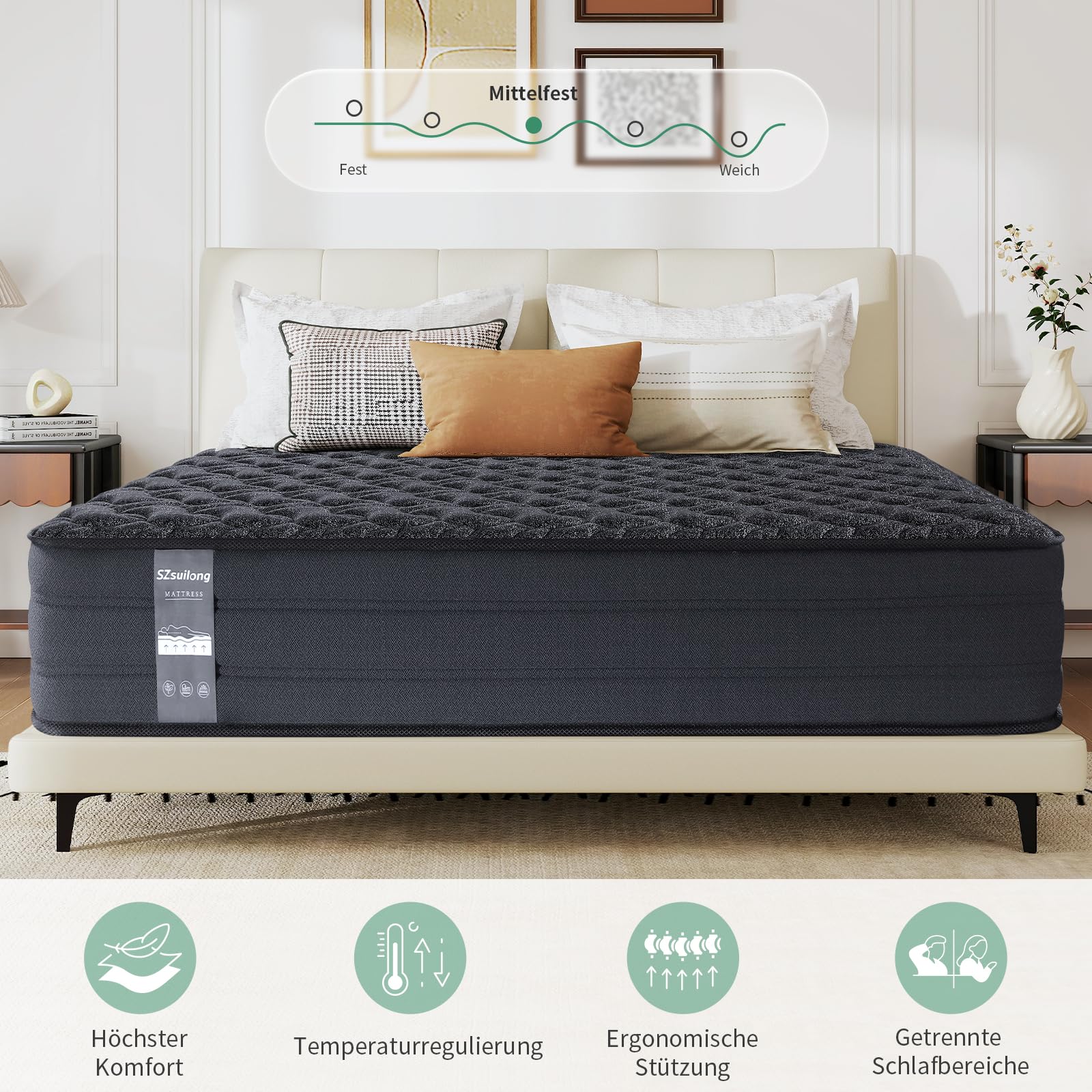 SZsuilong Materasso 120 x 200 cm, H3, altezza 30 cm, materasso a molle a 7 zone, certificato Oeko-TEX, materasso a molle insacchettate, ortopedico con strato in memory foam, per dolori alla schiena e