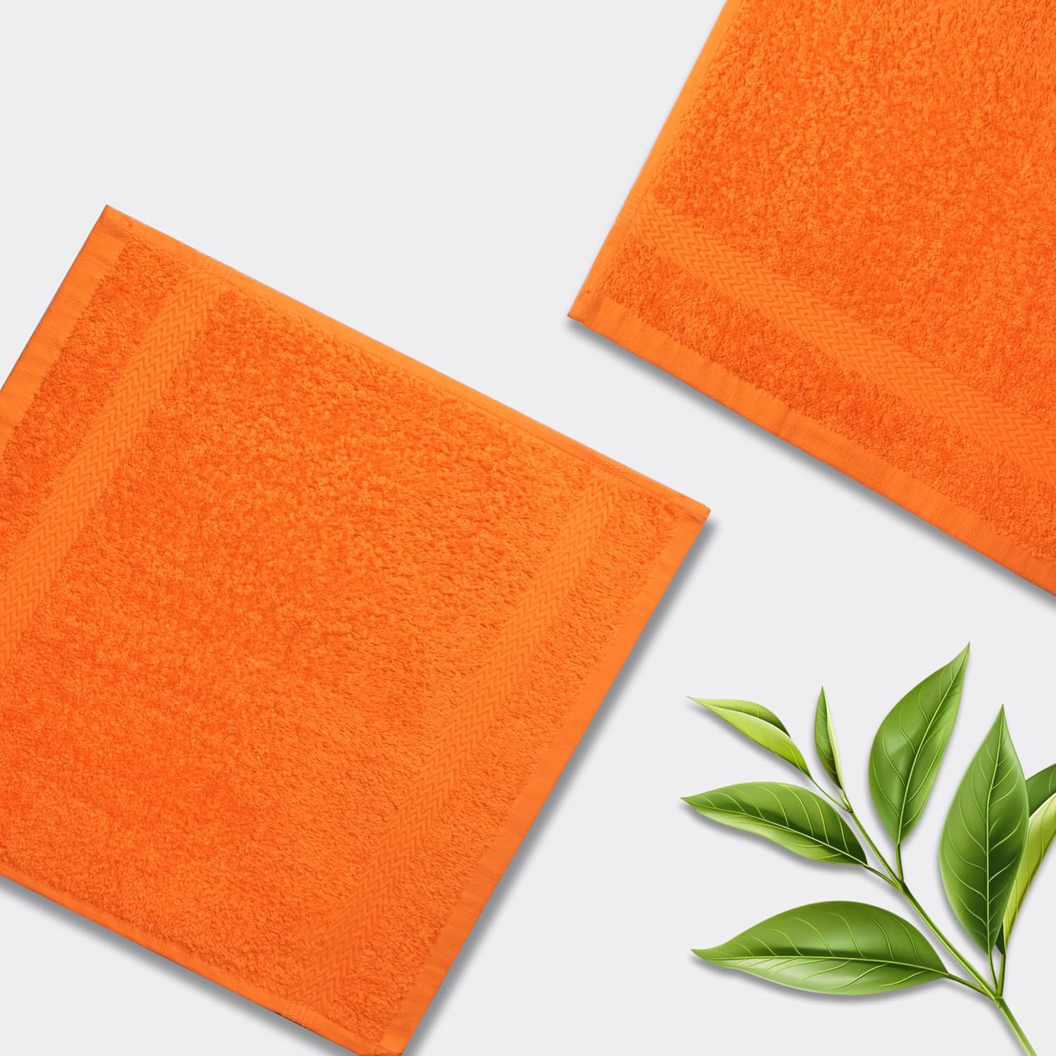 Premium Perfect Size Washcloth Set | Absorbent, Ring Spun, Hand Towels for Bathroom, 100% Cotton, Face, fingertip, Soft, for Daily Use (Pack of 4) (Orange, 13x13)
