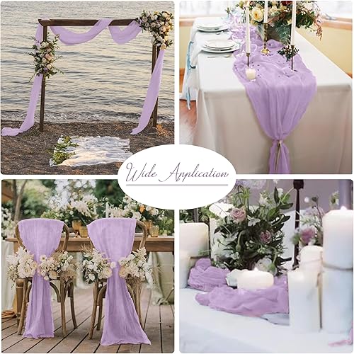 Miniatura 5 de Paquete de 2 caminos de mesa de estopilla morado claro, camino de mesa de gasa de 10 pies, telas de estopilla boho para decoración de bodas,